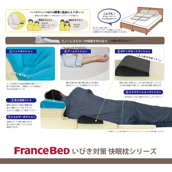 送料無料 フランスベッド スノーレスピロー まくら 枕 クッション 低