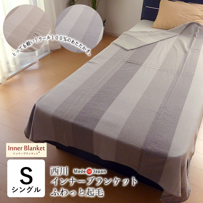 東京西川 インナーブランケット(毛布) ネイビー シングル 洗える かろやかフィット ウール 日本製 FQ08183014NV 