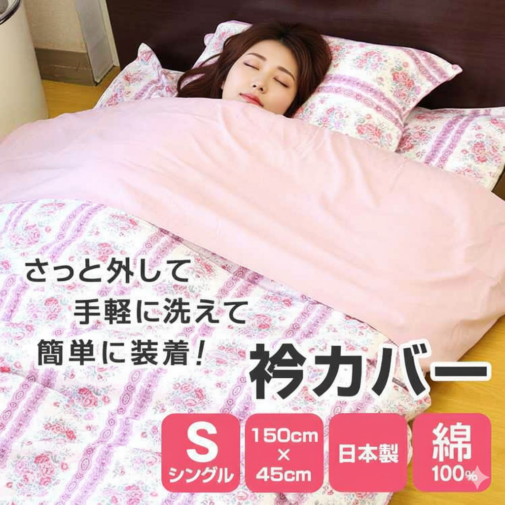 日本製 衿カバー シングル 布団襟カバー 襟カバー 綿100％ えりカバー