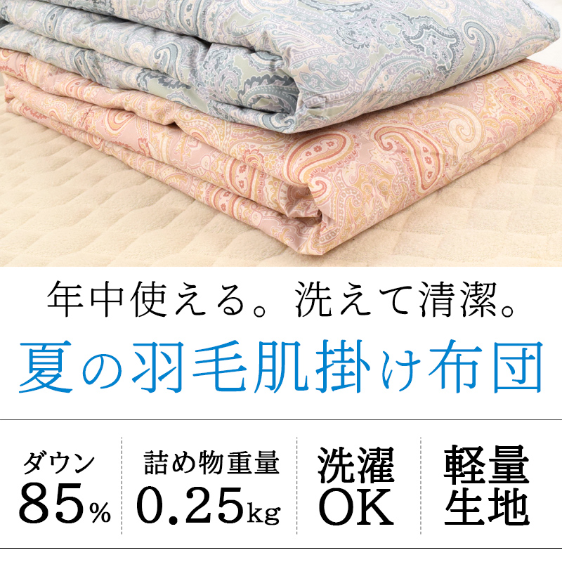 人気商品】 掛け布団 羽毛布団 シングル 肌掛け布団 洗える ダウンケット 西川 羽毛肌掛け布団 夏用 ウォッシャブル 85％ 抗菌 防臭 吸湿 放湿  梅雨対策