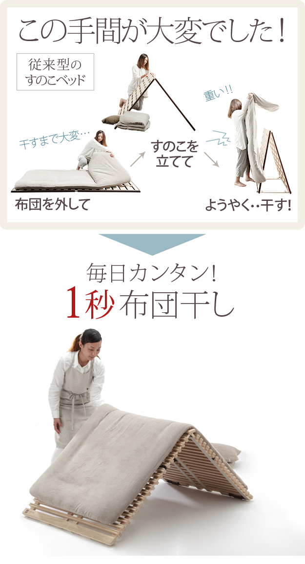 【nico】すのこベッド AIR RAISE シングル みやび格子 Amazon | みやび格子 すのこベッド 1秒で簡単布団干し！アシスト