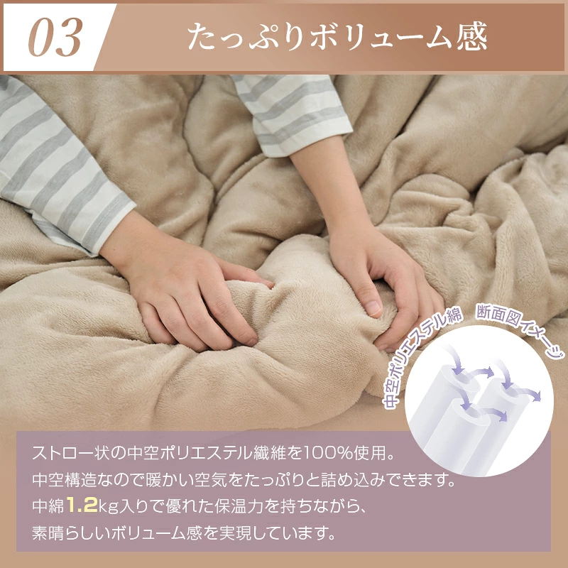 fuwawa こたつ布団 正方形 ふわふわ 洗える リバーシブル 210×210cm