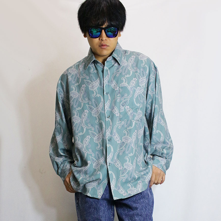 シャツ ブラウス メンズ レトロ 総柄 ルーズシルエット 柄シャツ 
