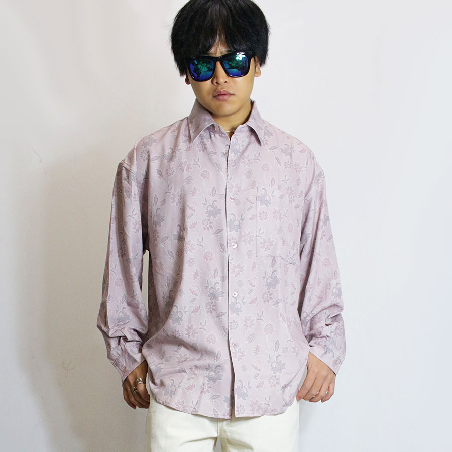 シャツ ブラウス メンズ レトロ 総柄 ルーズシルエット 柄シャツ