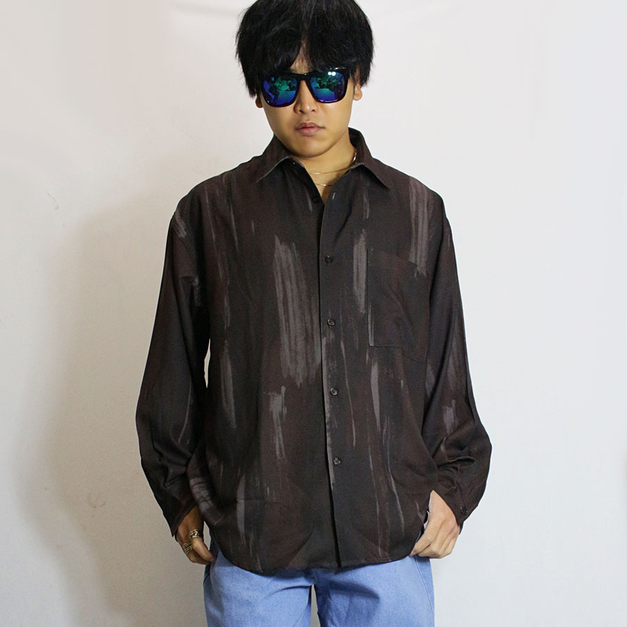 シャツ ブラウス メンズ レトロ 総柄 ルーズシルエット 柄シャツ