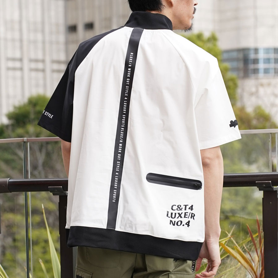 撥水 ストレッチ 半袖 ハーフジップ 《 メンズ モックネック プル