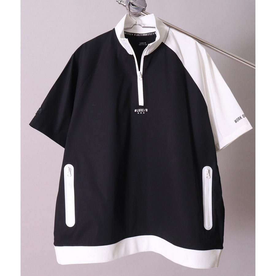 撥水 ストレッチ 半袖 ハーフジップ 《 メンズ モックネック プル