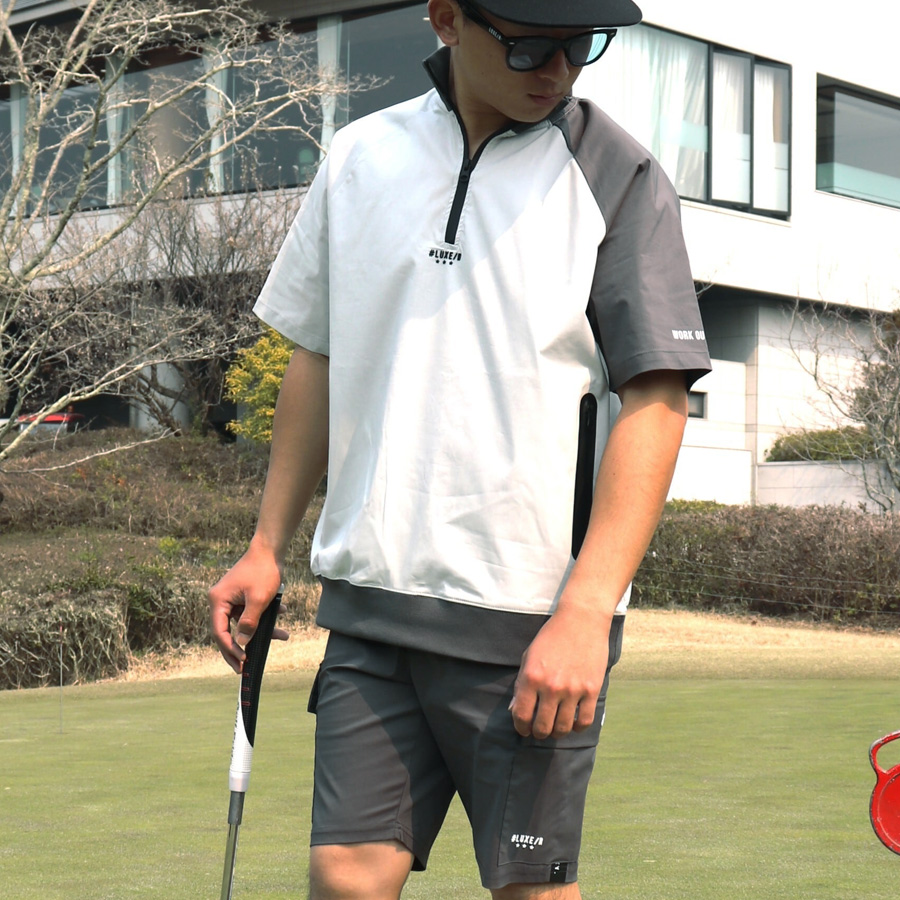 撥水 ストレッチ 半袖 ハーフジップ 《 メンズ モックネック プル