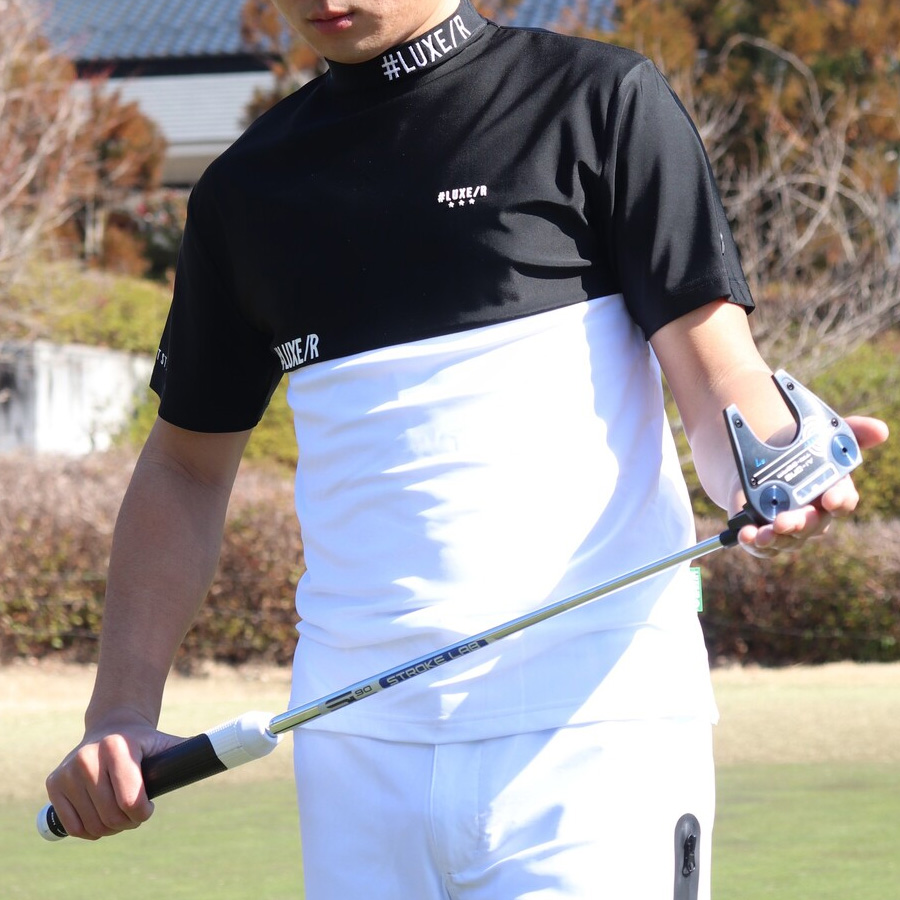 送料無料】切り替え ストレッチ 吸水速乾 モックネック Tシャツ メンズ