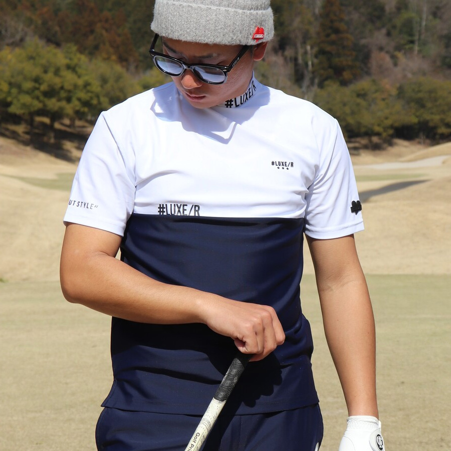 送料無料】切り替え ストレッチ 吸水速乾 モックネック Tシャツ メンズ