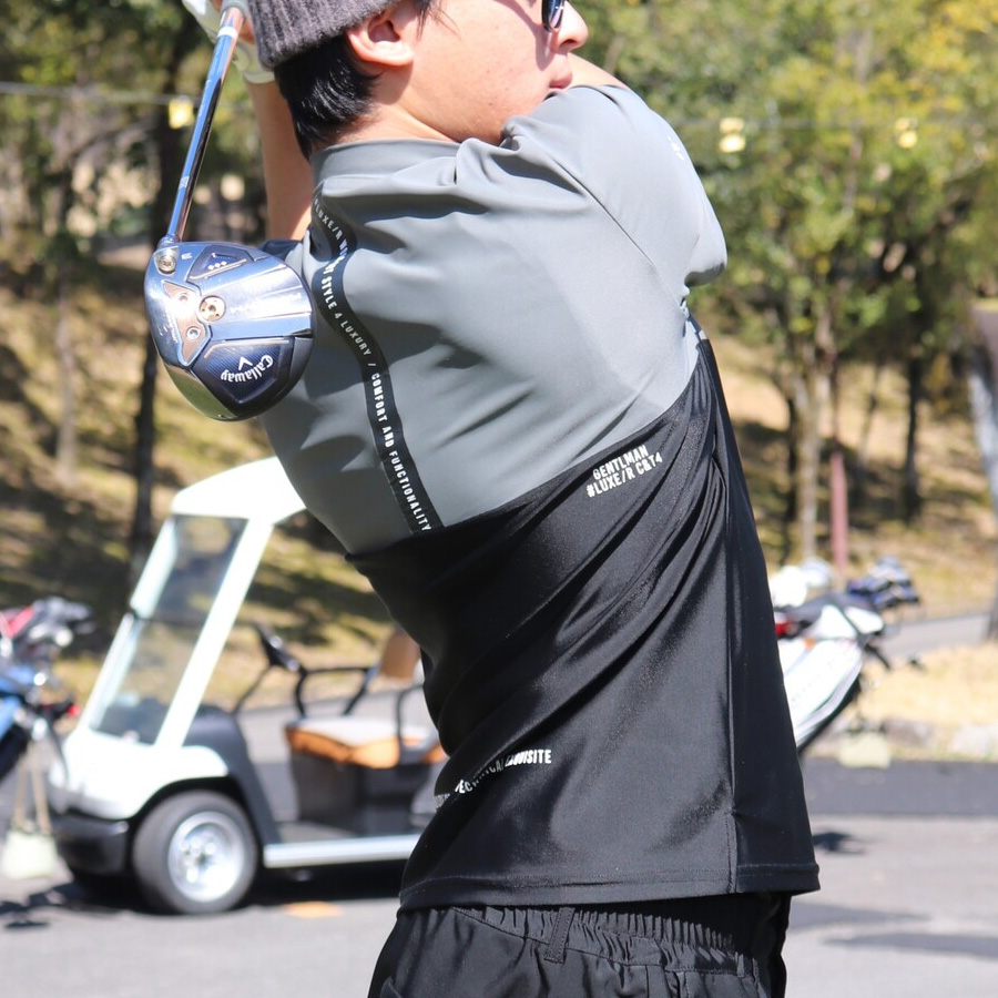 送料無料】切り替え ストレッチ 吸水速乾 モックネック Tシャツ メンズ