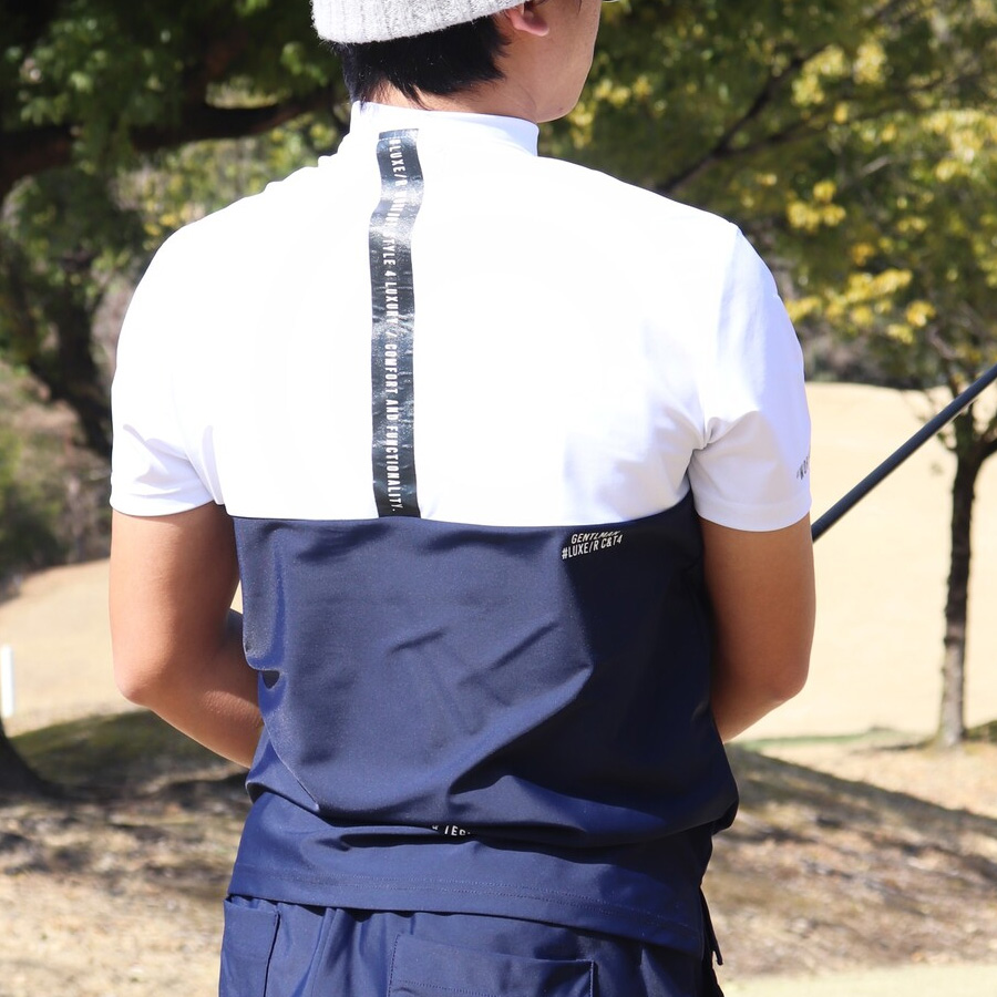 送料無料】切り替え ストレッチ 吸水速乾 モックネック Tシャツ メンズ