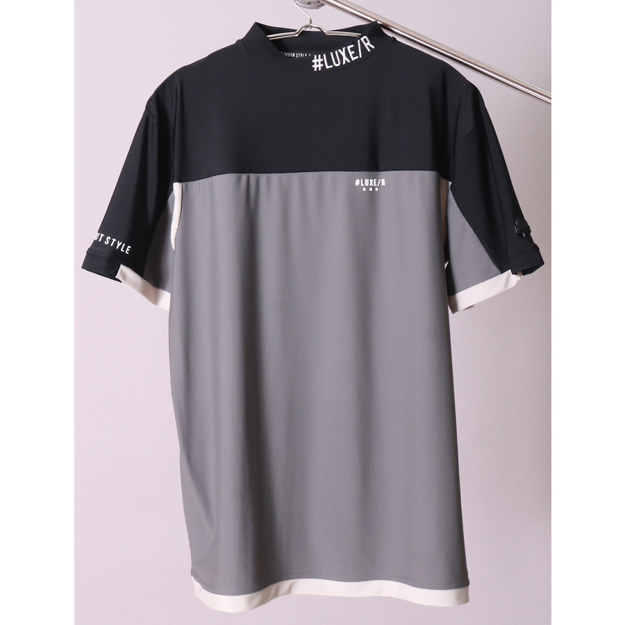 送料無料】切り替え ストレッチ 吸水速乾 モックネック Tシャツ メンズ