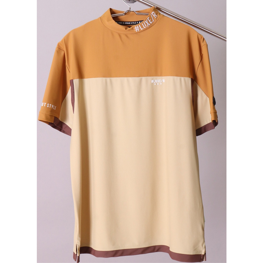 送料無料】切り替え ストレッチ 吸水速乾 モックネック Tシャツ メンズ
