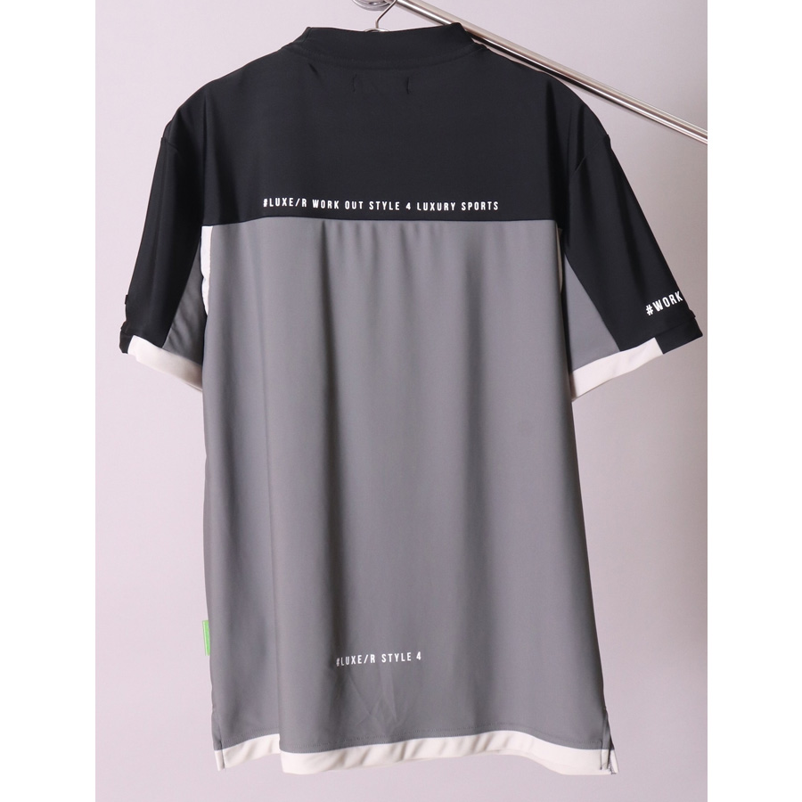 送料無料】切り替え ストレッチ 吸水速乾 モックネック Tシャツ メンズ