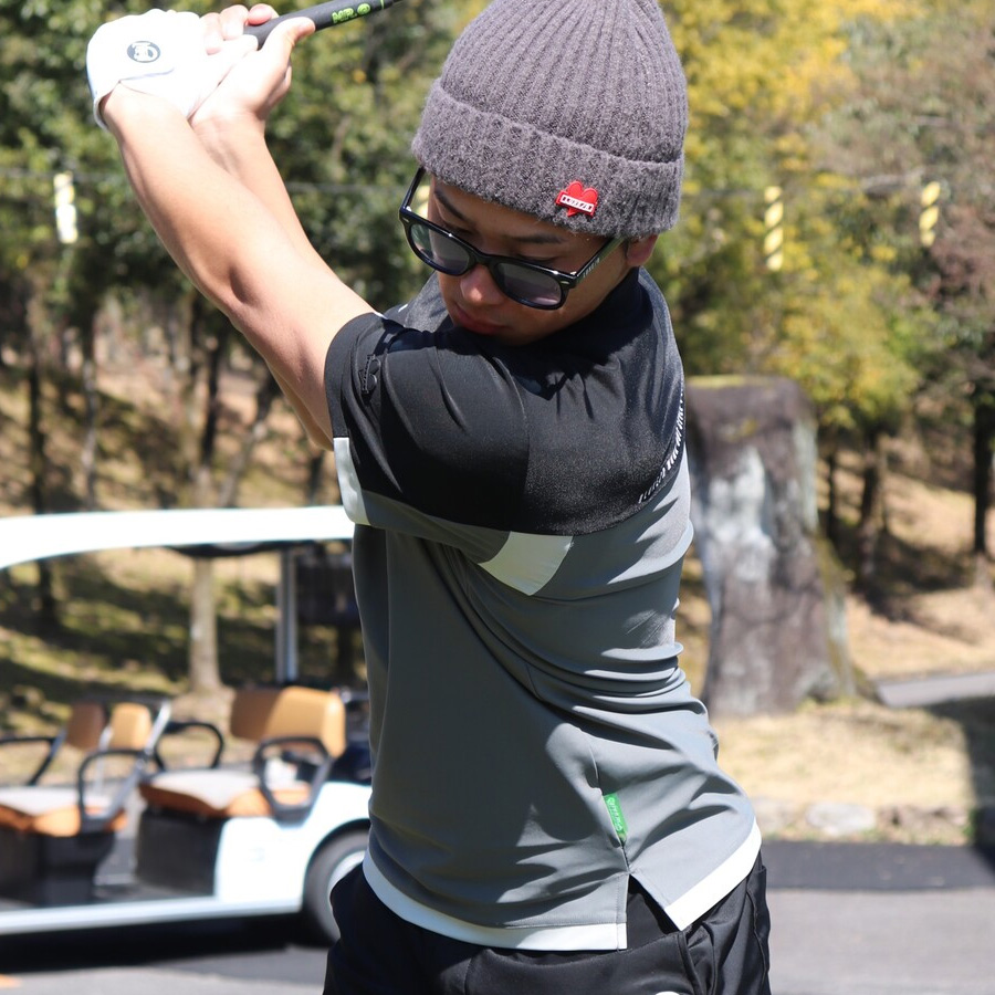 送料無料】切り替え ストレッチ 吸水速乾 モックネック Tシャツ メンズ