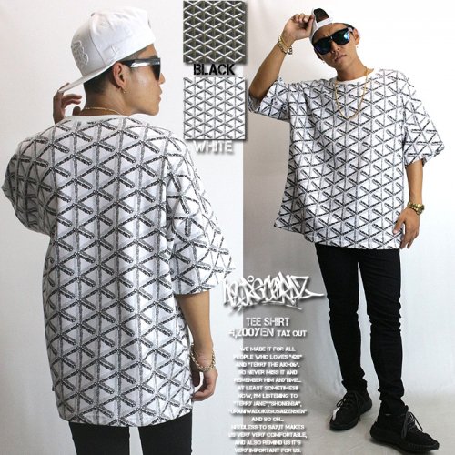 幾何学模様 総柄 Tシャツ メンズ ビッグシルエット オーバーサイス