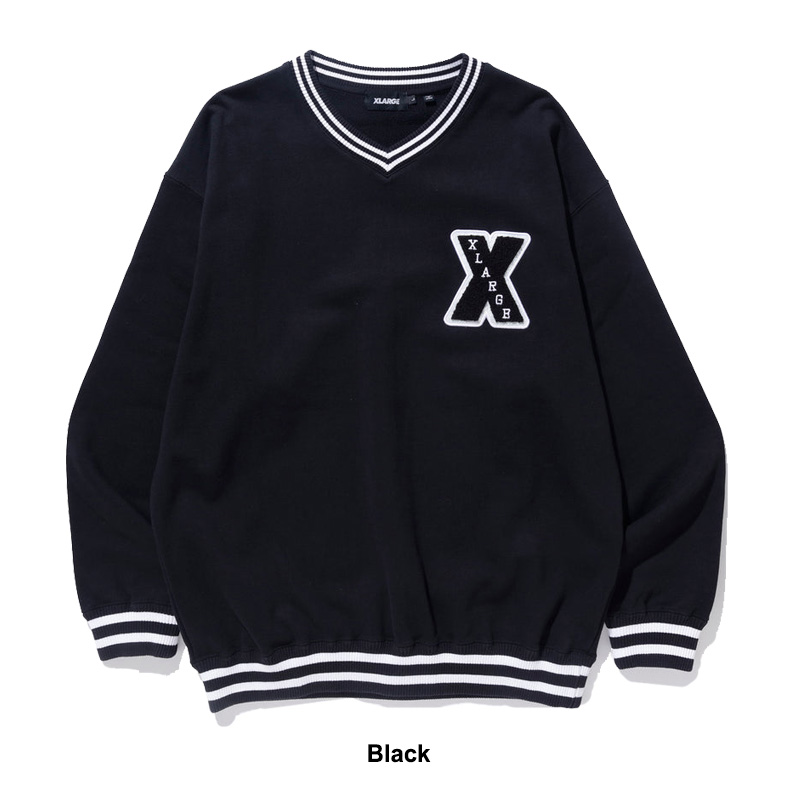 エクストララージ スウェット トレーナー Vネック ロゴワッペン ブラック XL XLARGE エクストララージ X-LARGE X LOGO V NECK SWEAT