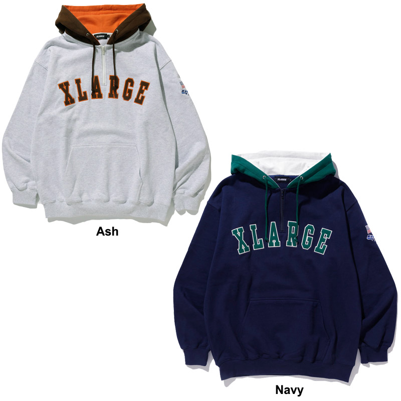 エクストララージ X-LARGE CONTRAST COLOR HALF ZIP HOODED SWEAT