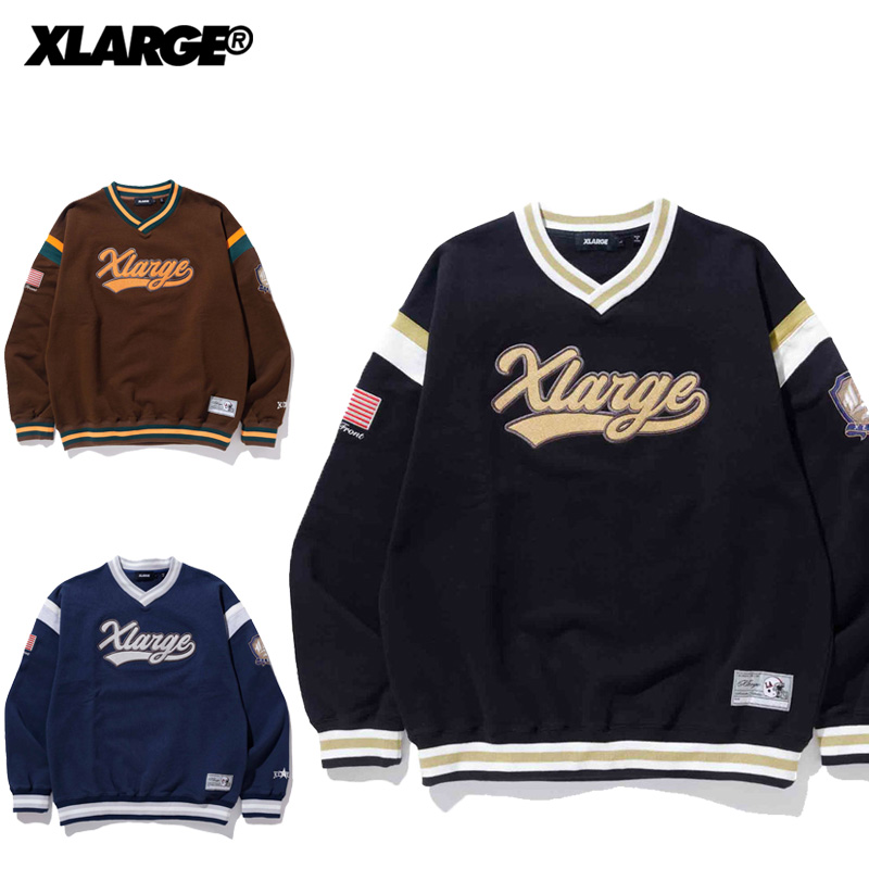 エクストララージ XLARGE BASEBALL LOGO EMBROIDERED V NECK SWEATSHIRT スウェット トレーナー メンズ  [AA]