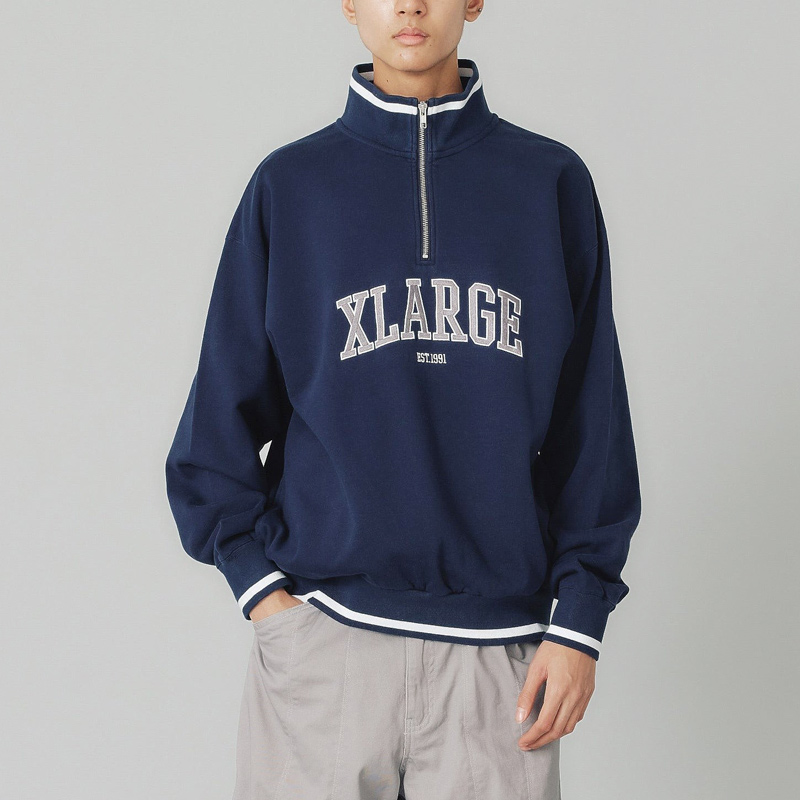 XLARGE エクストララージ STRIPED RIB HALF ZIP SWEATSHIRT