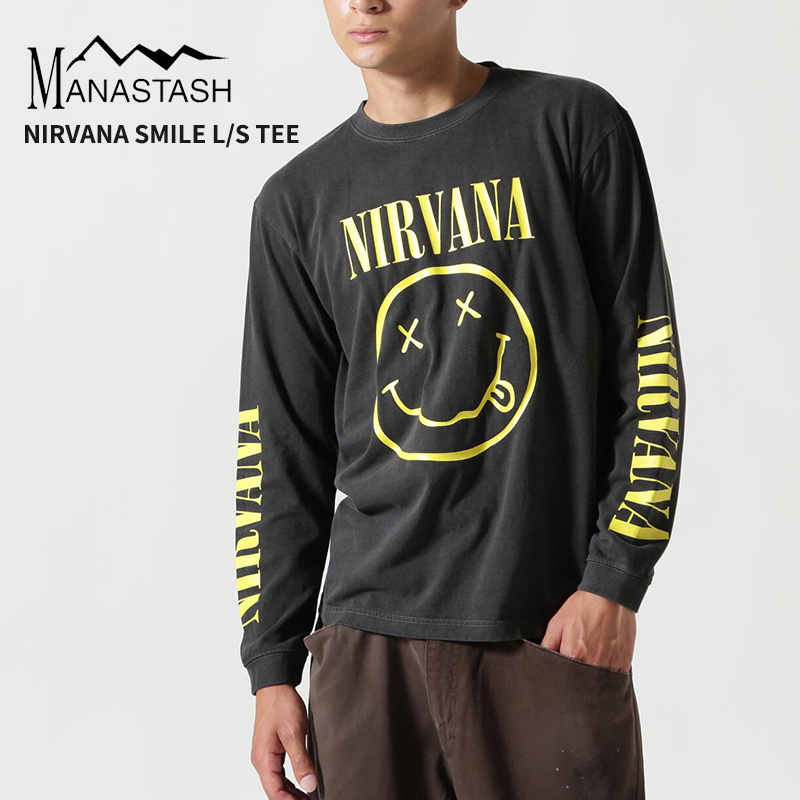 マナスタッシュ メンズ 長袖 バンドTシャツ ロックTシャツ  MANASTASH ニルヴァーナ コラボ NIRVANA SMILE L/S TEE トップス スマイル ロンT ニルバーナ 792-5930005 MANASTASH（マナスタッシュ） メンズ 長袖 バンドTシャツ ロックT