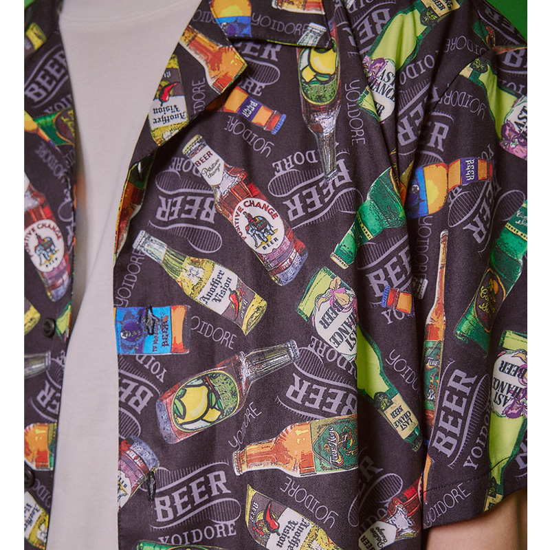 YOIDORE ヨイドレ メンズ 半袖シャツ プリントシャツ 酒アロハシャツ