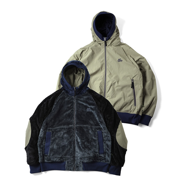 ジムマスター GYM MASTER リバーシブルボア×リップストップフードJKT [G618770-90 FW25] メンズ アウター フリースジャケット 2WAYパーカー チャコールCRZ/ベージュ 正規取扱店 gym master（ジムマスター） フリース アウター リバーシブルボアx