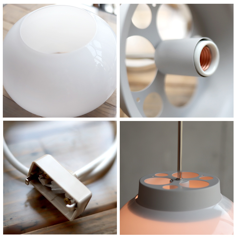 ガラスシェードペンダントライト kom コム L 北欧 1灯 照明器具 おしゃれ 丸形 ランプシェード E26 大型 乳白 ホワイト 白 LED 引掛けシーリング 食卓 カフェ風 kom コム