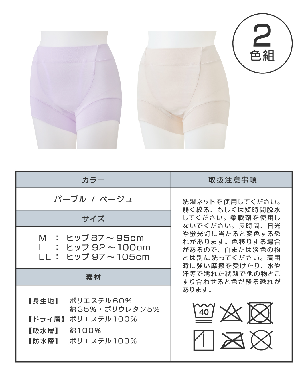 CERVIN（セルヴァン） 骨盤底筋サポートショーツ 2色組 吸水ショーツ