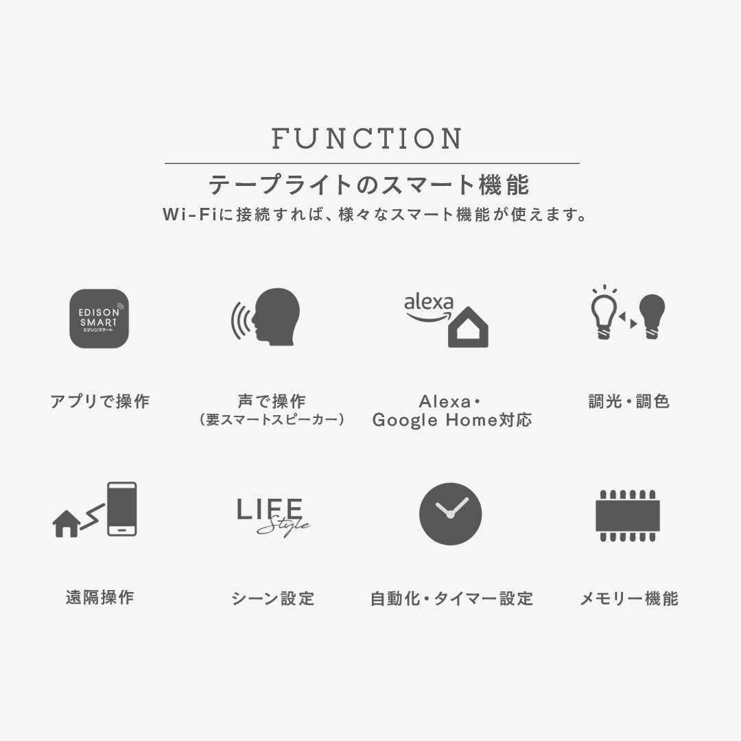 LEDテープライト 5m エジソンスマート COB シリコンチューブライト LEDストリップ ネオンライト スマート照明 Wi-Fi スマホ アレクサ対応 調光調色 リモコン付き