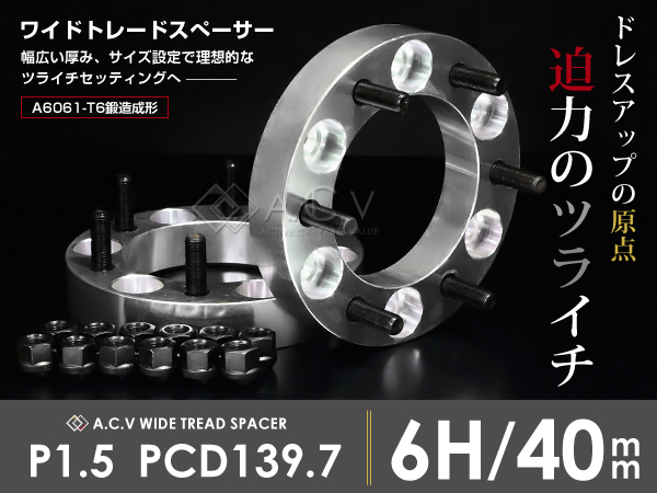 送料無料】 ワイドトレッドスペーサー 6穴 PCD139.7 M12-P1.5 40mm 2枚