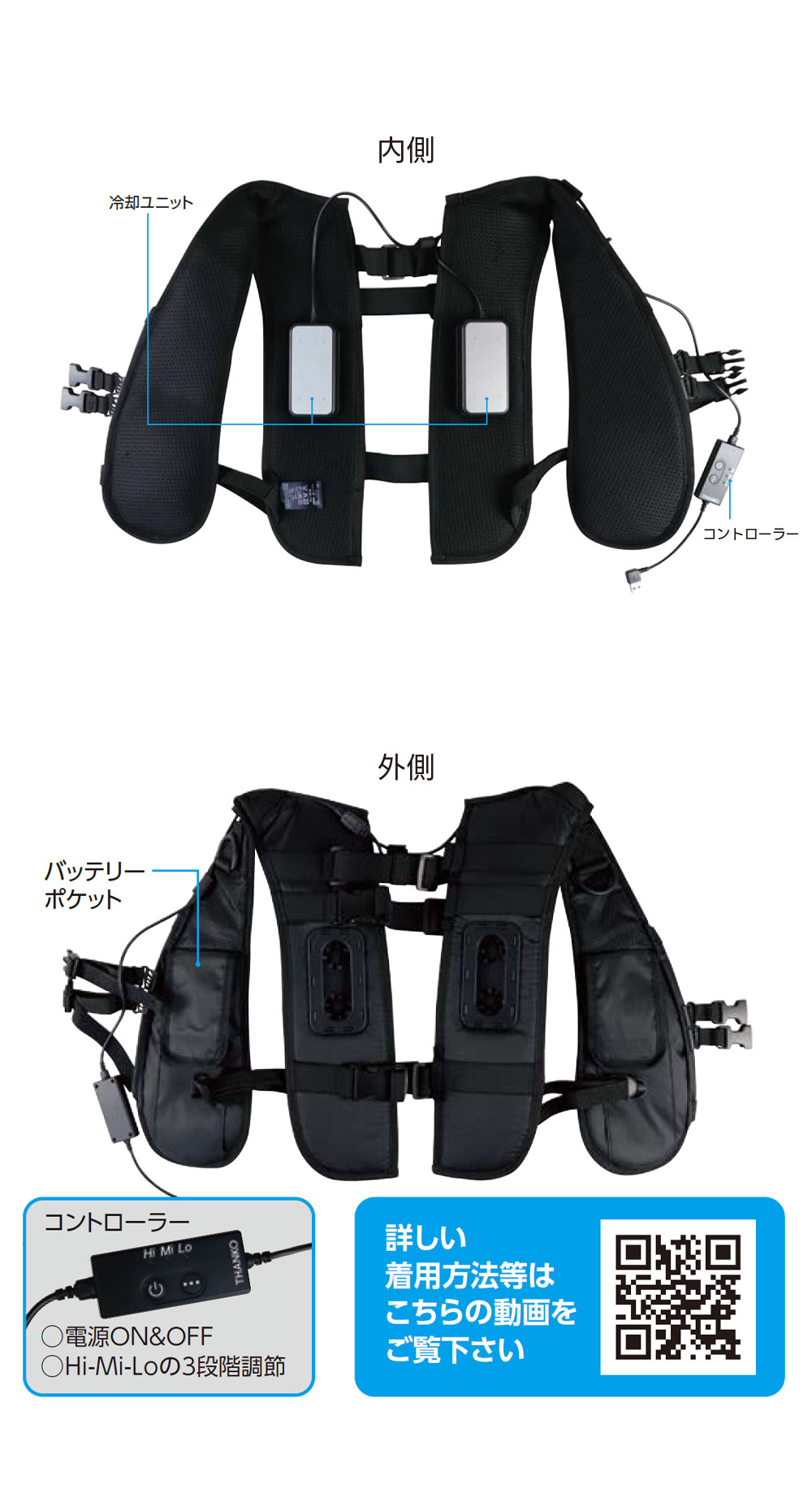 ハーネス対応冷蔵ベスト ペルチェ式 バッテリーセット RZFHTVSBKBT