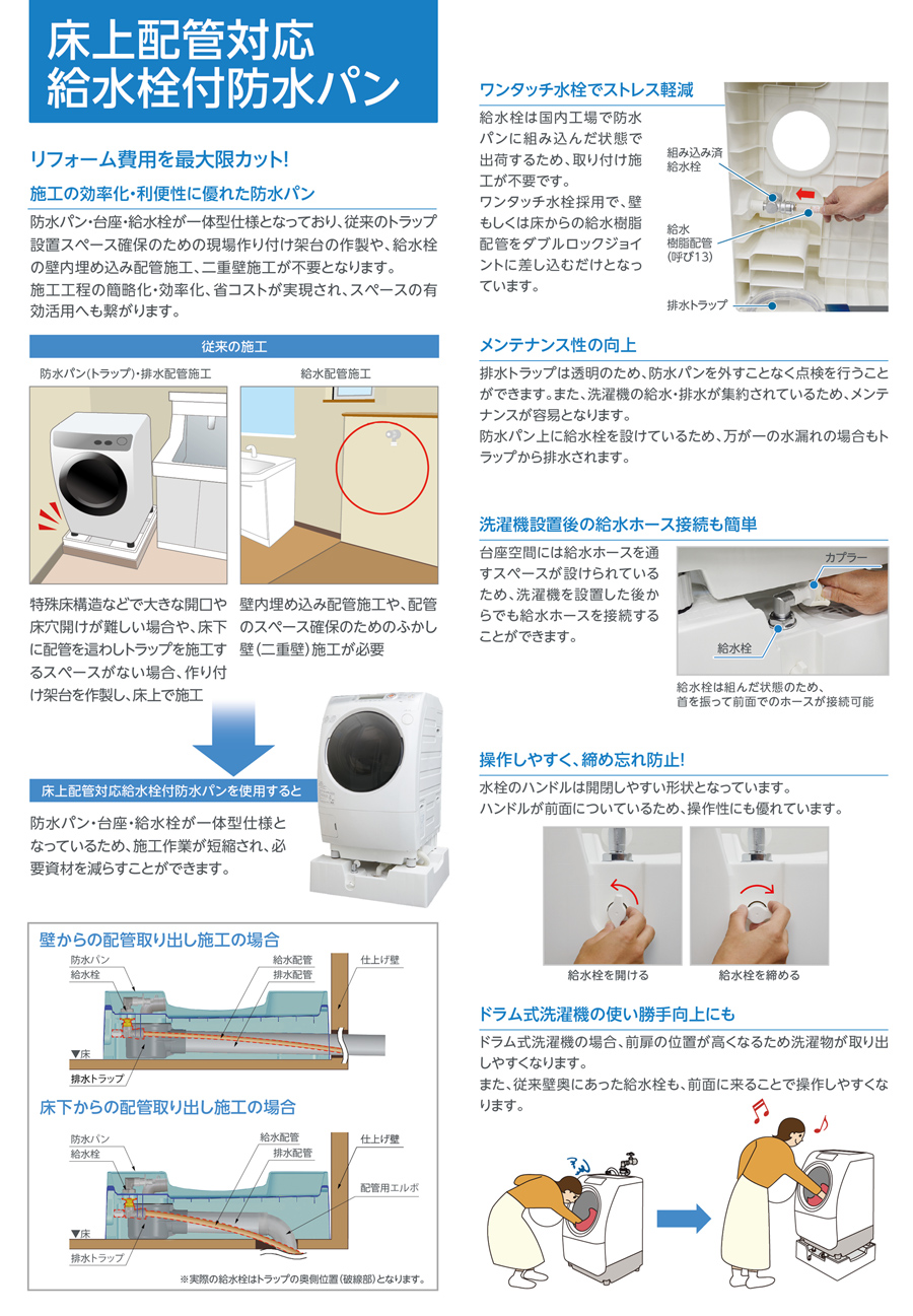 床上配管対応防水パン
