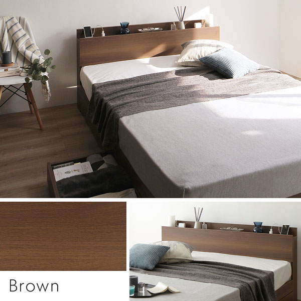 ベッド セミダブル ベッドフレームのみ シャビーオーク 宮付 収納