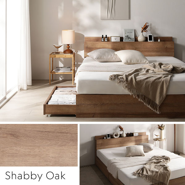 ベッド セミダブル ベッドフレームのみ シャビーオーク 宮付 収納