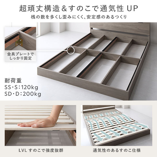 ベッド シングル ベッドフレームのみ シャビーオーク 宮付 すのこ