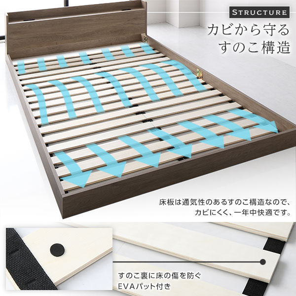 ベッド シングル ベッドフレームのみ グレージュ 低床 宮付 コンセント