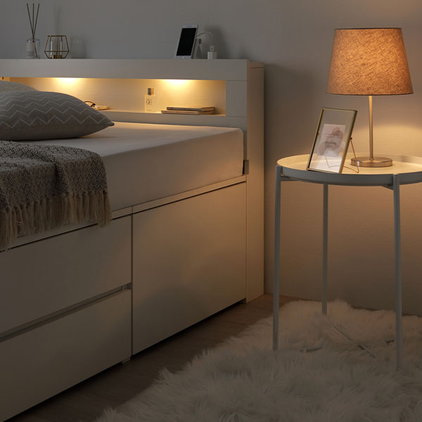 照明 宮付 チェスト ベッド シングル ナチュラル ベッドフレームのみ