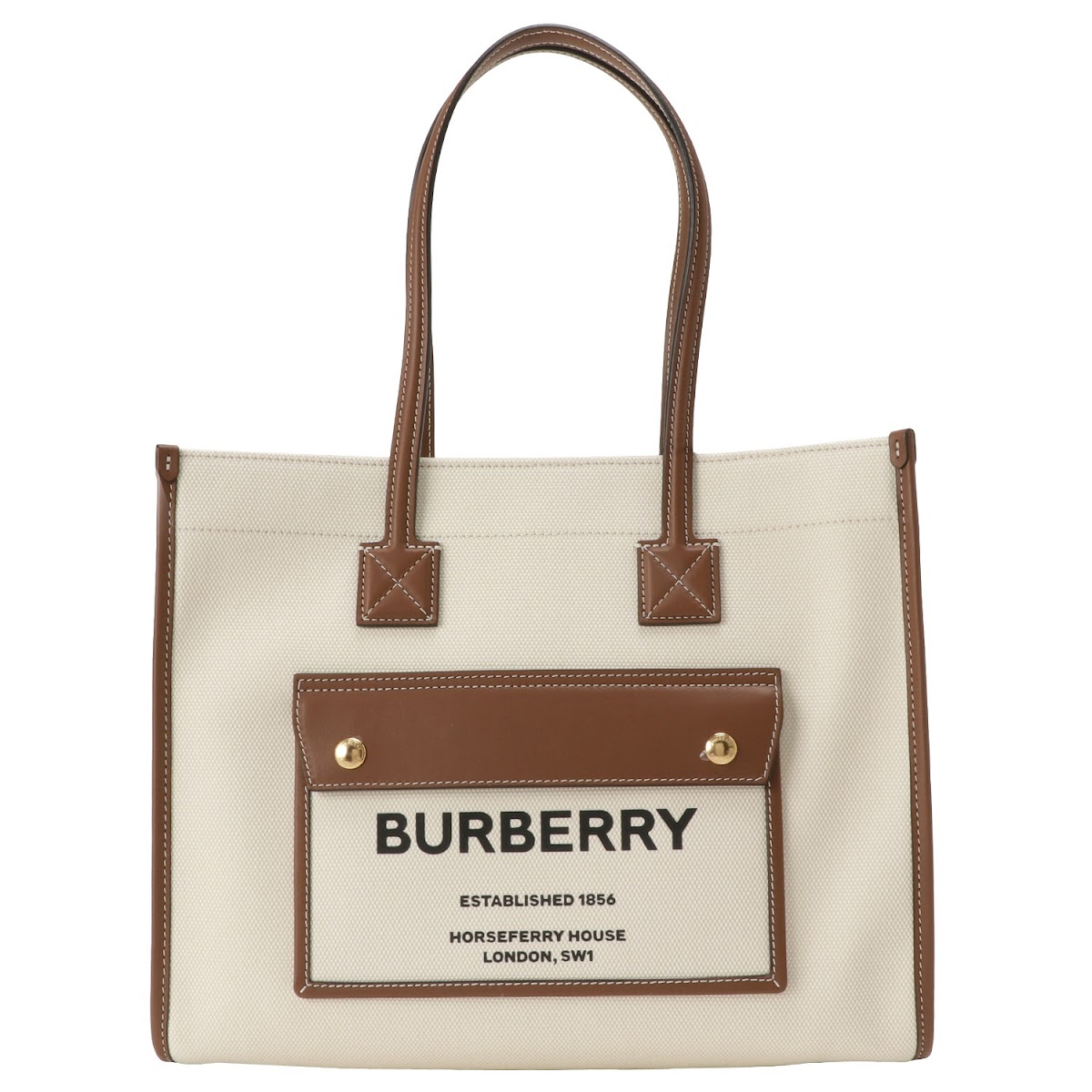 バーバリー BURBERRY 8044138 A1395 ツートン キャンバス＆レザー スモール フレヤトートバッグ ショルダーバッグ ナチュラル/タ