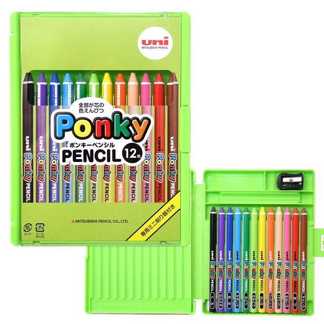 三菱鉛筆 uni ポンキーペンシル 12色セット 図画 工作 色鉛筆 