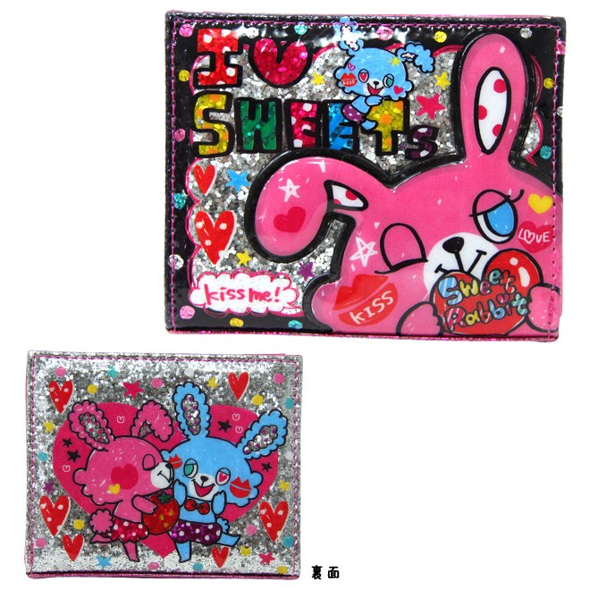 雑貨❤️ CRUX 二つ折り財布 I LOVE SWEETS柄 ブラック・シルバー 79715