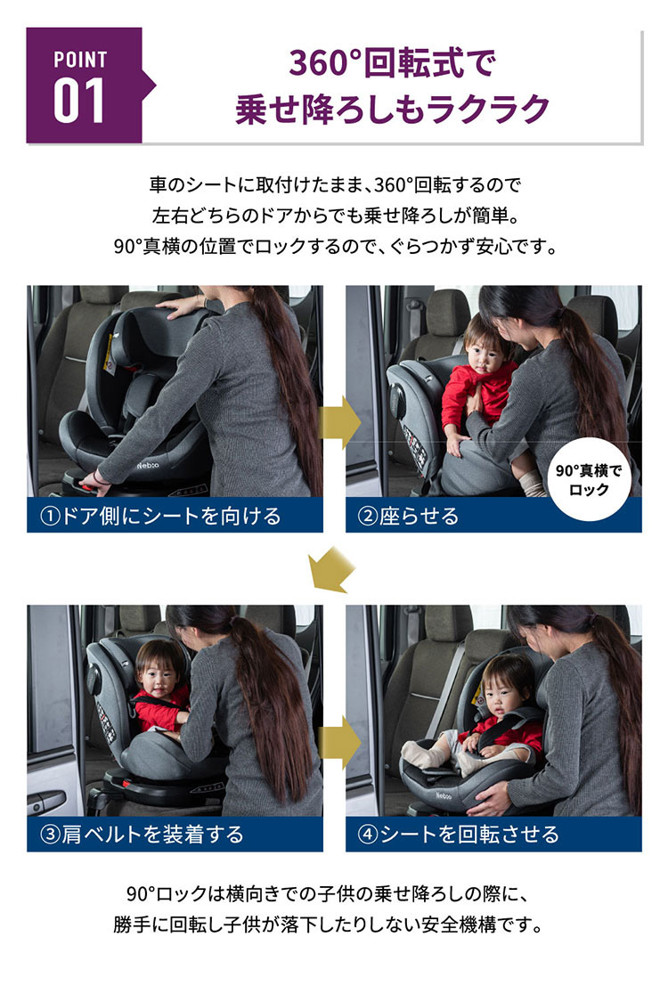 ターンピット グレー 360度回転式 ISOFIX ロングユース ( 1台