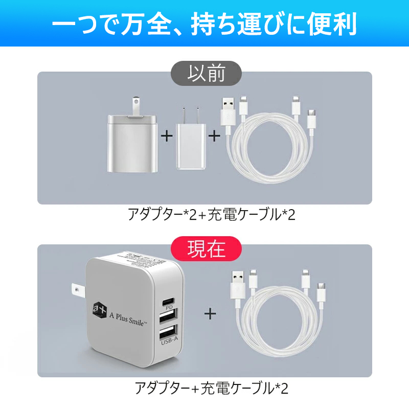 PD充電器 ACアダプター iPhone USB Type-c 急速 20W 3ポート USB急速 