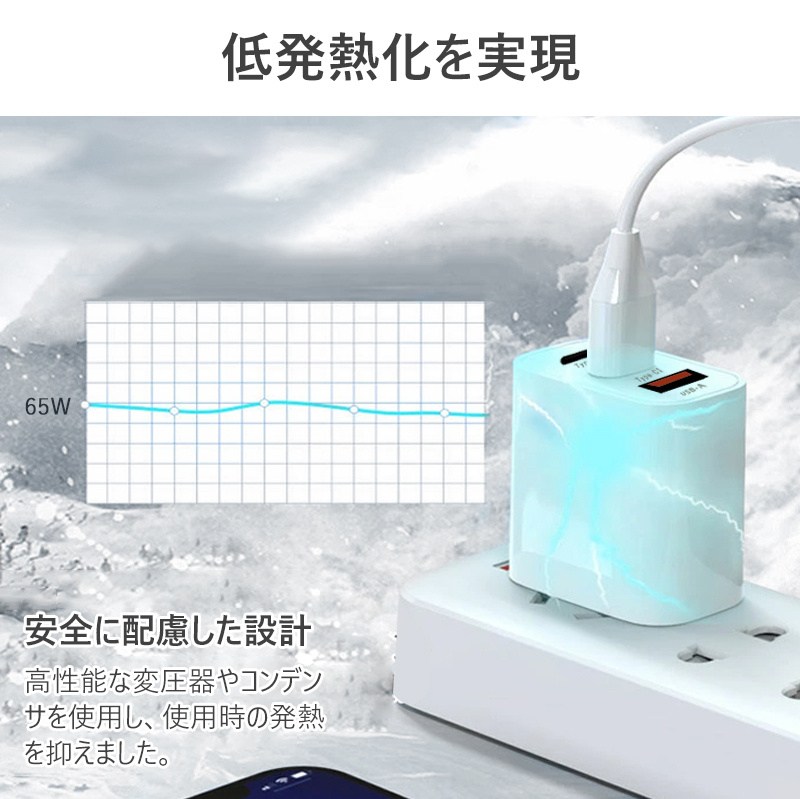 充電器 65W ACアダプター USB PD 充電器 スマホ ノートパソコン 