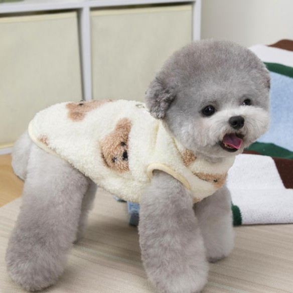 冬 犬服 NEW! 冬新作 超可愛い! 犬 冬服 くまちゃん 牛柄 袖なし トップス ベスト ふわふわ あったか ペットウエア【a477】 |  | 02