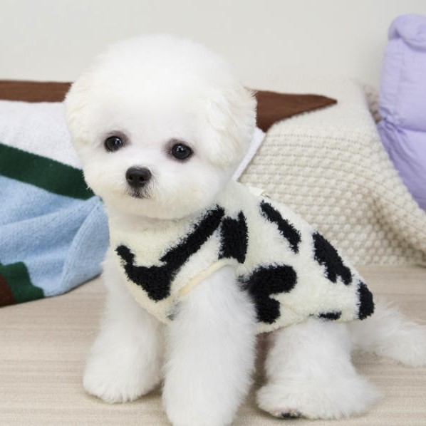 冬 犬服 NEW! 冬新作 超可愛い! 犬 冬服 くまちゃん 牛柄 袖なし トップス ベスト ふわふわ あったか ペットウエア【a477】 |  | 01