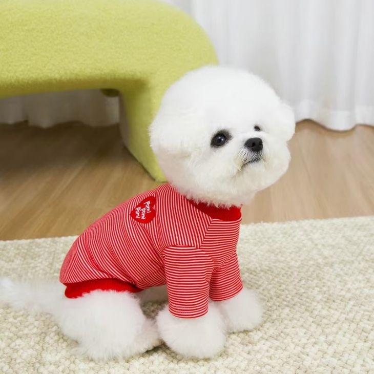 犬服 秋冬 小型犬 中型犬 カットソー ドッグウェア ボーダー柄 ハート刺繍 ロゴワッペン 猫用 スポーティ アクティブ しっかり生地【a489】 |  | 02