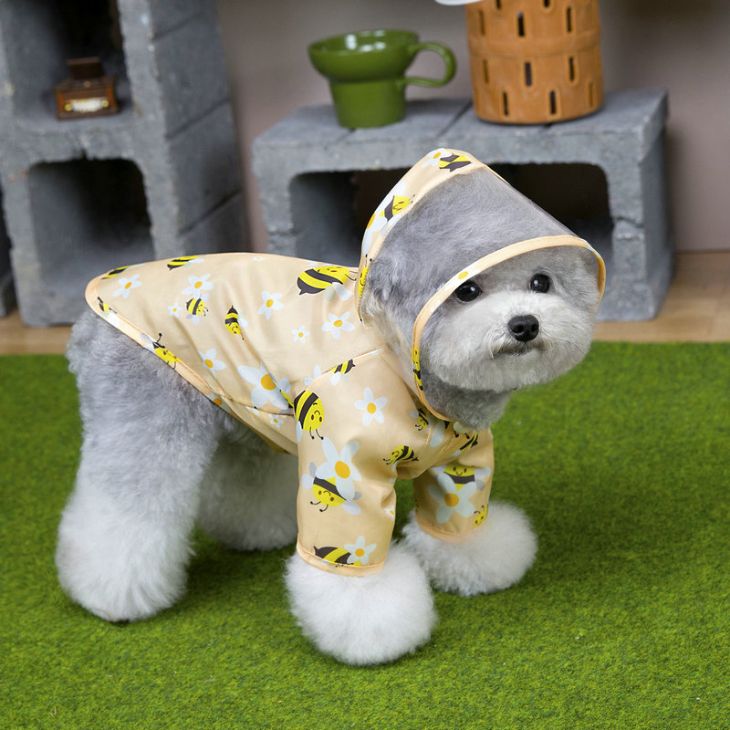 犬服 小型犬 レインコート 中型犬 ドッグウェア 犬用 超小型犬 雨の日 梅雨 みつばち はち アニマル柄 カッパ 透明フード【a490】 |  | 01