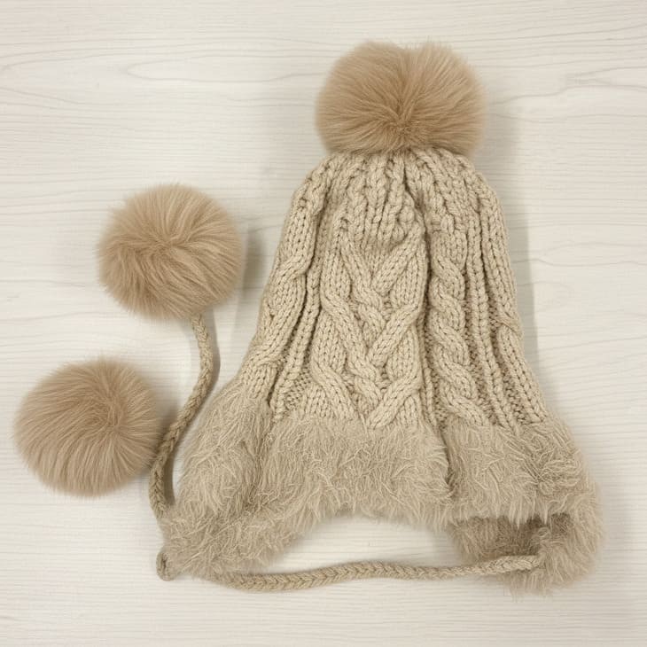 耳当て付きニット帽 秋冬 レディース フェイクファー ポンポン付 防寒 小顔 かわいい お洒落 ニットキャップ【z155】 |  | 02